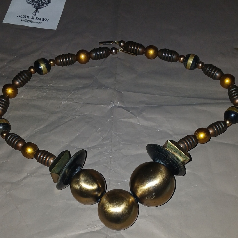 Vintage Gold and Brown Beaded Necklace